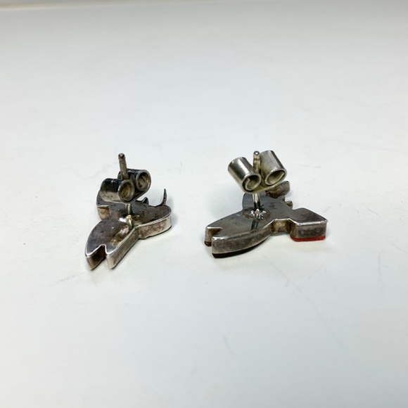 Vintage Sterling Silver Native American Made Hummingbird Earrings Stone Abalone - Picture 3 of 8